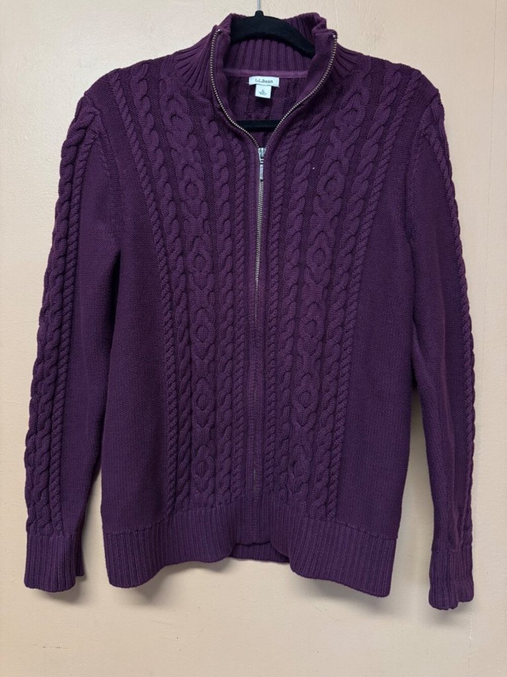 L.L.Bean Cable Knit Full Zip Sweater Cardigan Purple Plum Cotton Women’s M
